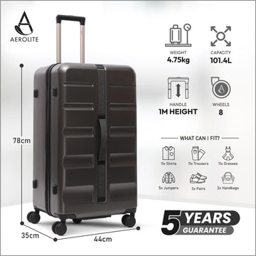 Aerolite 101L Large Trunk Suitcase with 4+1 Spinner Wheels, ABS Hard Shell Luggage with TSA Lock, Lightweight Check-in Travel Suitcase Trunk - Charcoal
